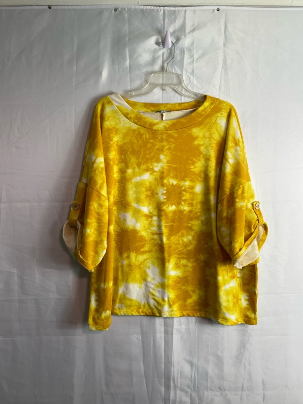 Fashion Nova Yellow Tie-Dye Roll Sleeve Top short set